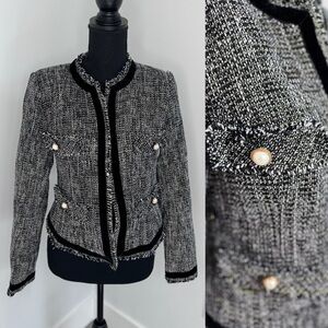 Melrose with Love Twill Black White Pearl Buttons Padded Shoulders Blazer (M)